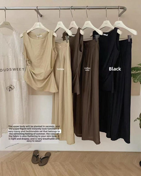 Women Casual side Knot Design Sleeveless Tops With Pants